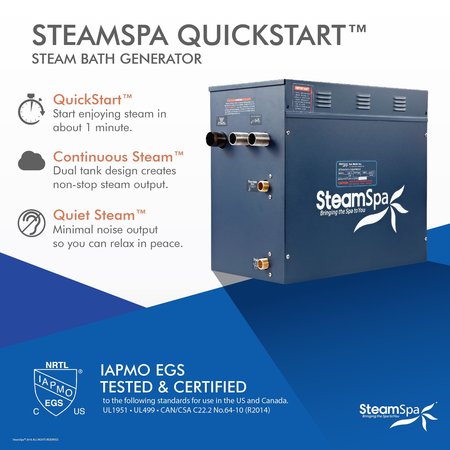 Steamspa Royal 12 KW QuickStart Bath Generator in Polished Chrome RY1200CH